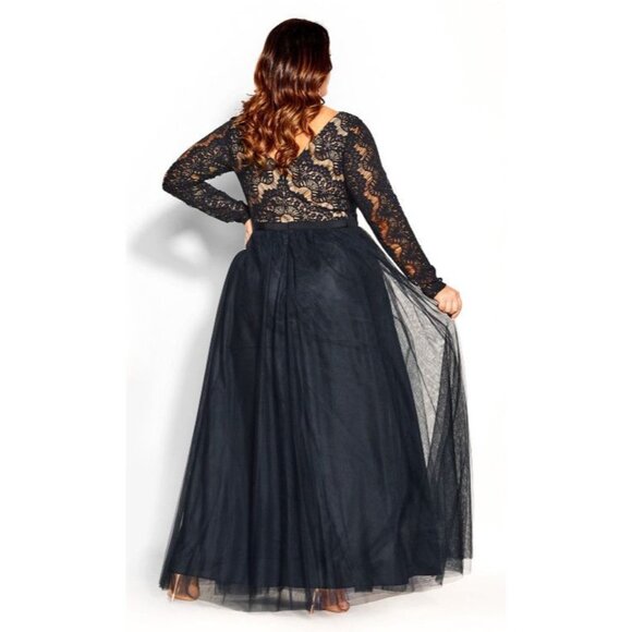 City Chic Womens Sz 12 Dark Navy Lace Tulle Evening Cocktail Maxi Dress NWT - Picture 9 of 14